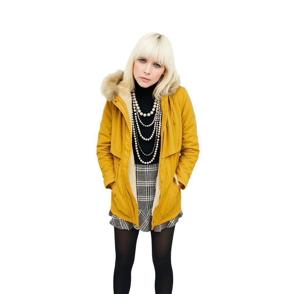 NWOT Zara Womens Water Resistant Mustard Yellow Parka Jacket